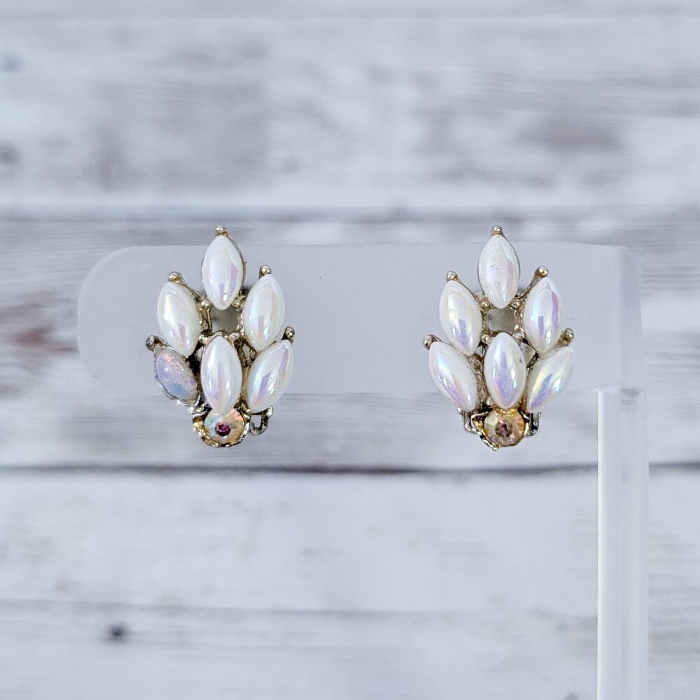 Vintage Clip On Earrings Pretty - One Front Detail A Different Color